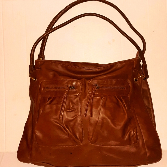 L@@K! Fabulous Vintage CHARLOTTE RUSSE Med. Brown Dbl Zip Pocket Satchel Bag 80s - Picture 3 of 16